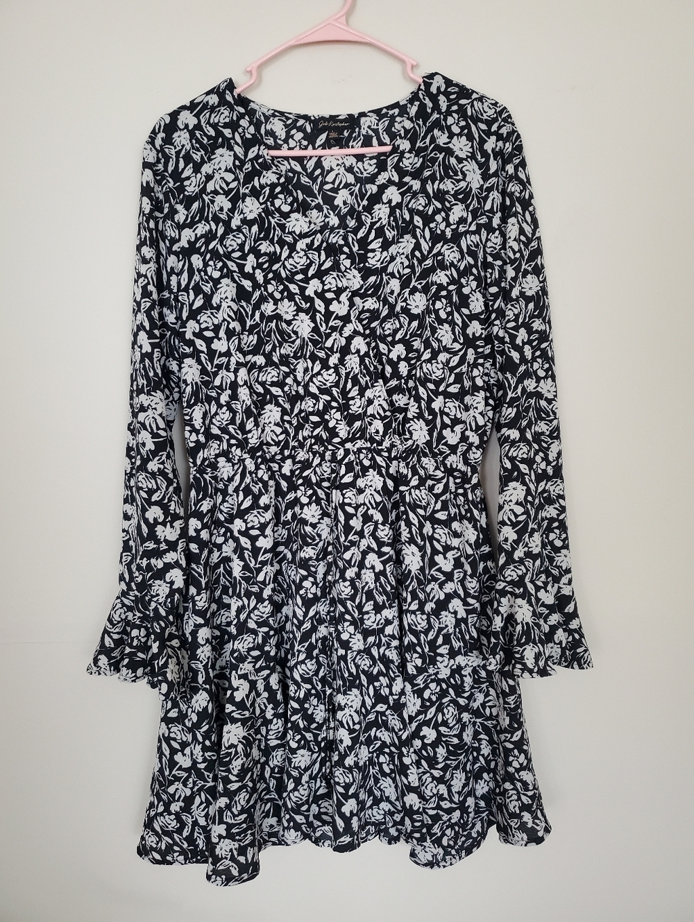 Jodi Kristopher Black And White Floral Midi A-line Dress